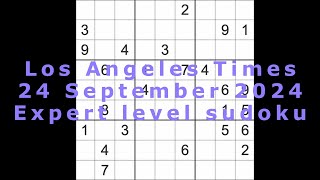 Sudoku solution – Los Angeles Times 24 September 2024 Expert level [upl. by Analak906]