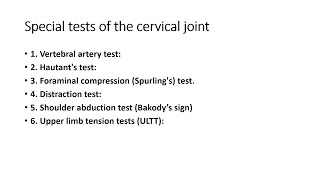 Special tests of the cervical jointCERVICAL JOINT [upl. by Queri]