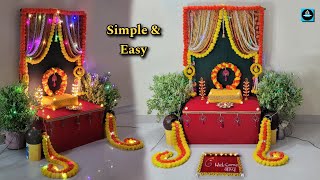 ⚜️Last minute Ganpati Decoration ldeaSimple amp Easy Ganpati Backdrop Decoration Ideas using saree [upl. by Uahsoj]