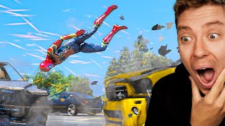 Reacting To SPIDERMAN Car Crashes in GTA 5 [upl. by Anile]