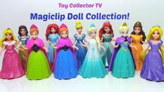 Elsa Anna Rapunzel Ariel Belle Merida Disney Princess Magic Clip Doll Collection [upl. by Hayley]