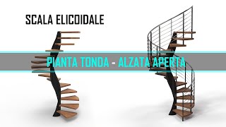 scala elicoidale a pianta tonda e gradini in legno con alzata aperta con tutte le ringhiere [upl. by Trik185]