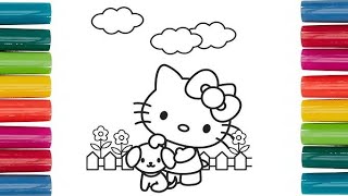 Hello Kitty With Dog Drawing Painting and Coloring For Kids amp Toddlers  part 845 [upl. by Alrak]