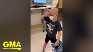 Boy diagnosed with leukemia gets emotional as he leaves hospital cancerfree [upl. by Dedric]