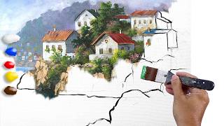 Acrylic Painting White Village Houses in Timelapse  JMLisondra [upl. by Enyawud]