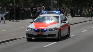 Police BMW and Ambulance with sirens in Zürich Switzerland [upl. by Ahcurb]