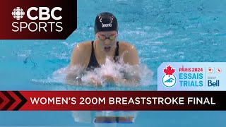 Two Olympic Qualfying Times in womens 200m breaststroke at swimming trials in Toronto  CBC Sports [upl. by Ardekal]