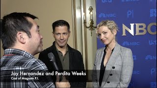 Jay Hernandez And Perdita Weeks Talk About Filming In Hawaii For Magnum PI  TCA Red Carpet [upl. by Ahsiemak]