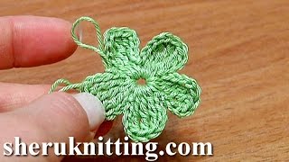 Crochet Flat FivePetal Flower Part 1 of 2 [upl. by Wildermuth368]