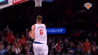 201516 Knicks Major Moment Porzingis Spin and Slam In MSG Debut [upl. by Elletnahs]