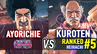 T8 🔥 AYORICHIE Heihachi vs KUROTEN 5 Ranked Heihachi 🔥 Tekken 8 High Level Gameplay [upl. by Eitsyrc]