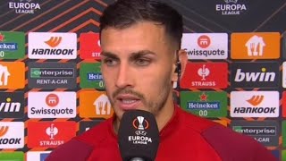 Leandro Paredes postmatch interview LeverkusenRoma 22 [upl. by Lleral367]