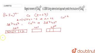 Magetic moment of CoI42 is 38BM Using valence bond approach predict th [upl. by Bruckner]