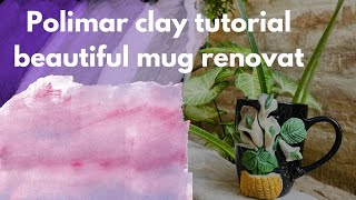 Cremic mug with clay flowers floral mughandcrafteddecor [upl. by Lapo]