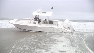 Very treacherous Fishing boat gets grounded in Ocean City while on its way to AC boat show [upl. by Attelocin]