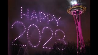 New years at the needle  fireworks lasers and drones ring in 2023 at the Space Needle Seattle [upl. by Ivets]