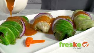 Receta Cook Eat Fresko  Rollitos de col rellenos de carne [upl. by Nalla]