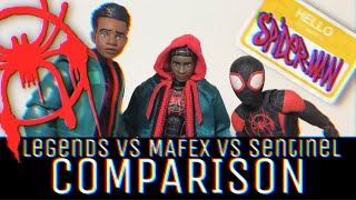 Miles Morales Spiderman Figure Comparison Marvel Legends vs Mafex vs Sentinel [upl. by Schroder]