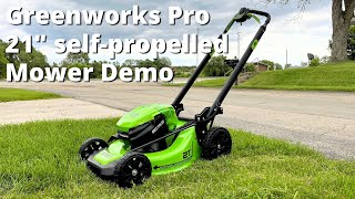 Greenworks Pro 21quot Electric SelfPropelling Mower Test and Review [upl. by Ahsiloc]