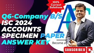 ISC Accounts Specimen Paper 2024  Q6  Solved and Explained  Company Balance Sheet [upl. by Arias]