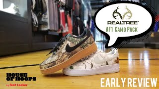 REALTREE x NIKE AIR FORCE 1 LE LOW quotCAMOUFLAGE PACKquot EARLY REVIEW [upl. by Trub760]