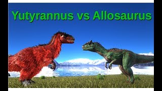 Yutyrannus vs Allosaurus and Rex  ARK Survival Evolved [upl. by Latsyrhc356]