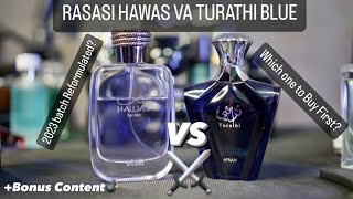 RASASI HAWAS VS TURATHI BLUE 💣 WHICH ONE TO BUY FIRST 😫 HAWAS REFORMULATED😭 BONUS CONTENT♥️ [upl. by Samid]