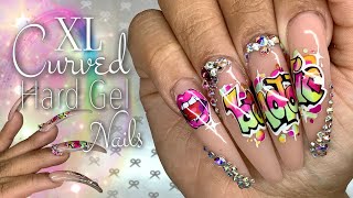 XL Curved Nails  Curved Hard Gel Nails  Baddie Nail Design  Builder Gel Nails [upl. by Enneyehc]