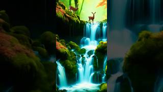 Experience the magic of nature A mystical waterfall graceful deer🦌 youtubeshortsshortsfeed [upl. by Besse312]