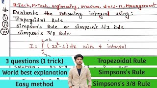 Numerical Integration  Trapezoidal Simpsons 13 and 38 Weddles rule  Problem1  Important [upl. by Notnef]