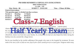 Class7 English Half Yearly Exam Question Paper  Term1 Session 202425 PM Shri Kendriya Vidyalaya [upl. by Tamarra]