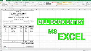 How to Bill Book Entry in Excel  Bill Entry Format Excel [upl. by Hattie]