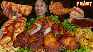 Rolled foods LaphingKatthi rollSpring roll Chicken curry with gravyFish pickleRice mukbang asmr [upl. by Otreblaug]