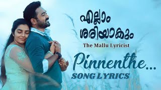 Pinnenthe Song Lyrics  Ellam Sheriyakum  The Mallu Lyricist [upl. by Annaeg]