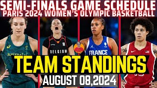 TEAM STANDINGS WOMENS BASKETBALL PARIS 2024 OLYMPICS AUGUST 082024SEMIFINALS GAME SCHEDULE [upl. by Werra542]