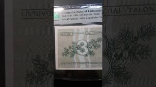 Shorts 237 Lithuania Banknote Bank Of Lithuania 1991 3 Talonas  PMG 67 banknote currency [upl. by Sinai]