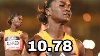 Julien Alfred Runs Super PBWL Krystal Sloley LIFETIME BEST 100m  Racers Grand Prix 2024 jamaica [upl. by Golightly489]