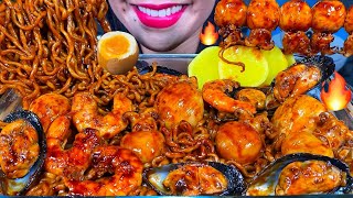 ASMR SPICY SEAFOOD BLACK BEAN NOODLES MUKBANG MASSIVE Eating Sounds [upl. by Gaidano]