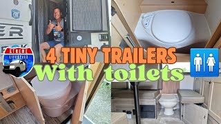 4 TINY travel trailers with fixed TOILETS inside [upl. by Sldney]