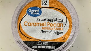 Great Value Sweet and Nutty Caramel Pecan Coffee Keurig pod review [upl. by Sirotek]