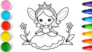 How to draw a Princess drawing painting and coloring for kids and toddlers easy drawing [upl. by Anidene]