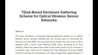 TDoA Based Decisions Gathering Scheme for Optical Wireless Sensor Networks [upl. by Aicilec340]