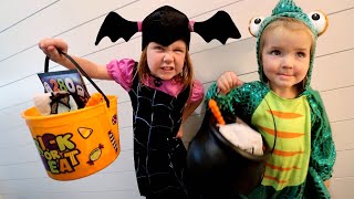 TRiCK or TREAT inside our HOUSE Halloween Routine safe DIY neighborhood with Mom amp Dad costumes [upl. by Tristam]