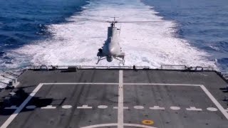 Navys MQ8 Fire Scout Helicopter Drone  Flight Operations [upl. by Atekehs]