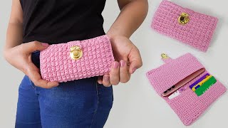 🛍️ CARTERA porta CELULAR 📱 y TARJETERO tejido a crochet TE ENCANTARA EL RESULTADO 😍😍😍 [upl. by Llorre904]