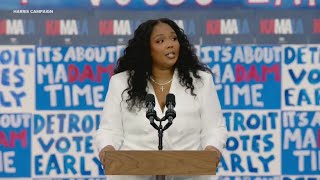 Lizzo stumps for Kamala Harris at Detroit rally [upl. by Ahserak]