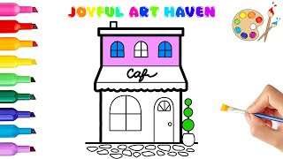 How to Draw a Coffee Shop  Step by Step  Easy Drawing amp Coloring for Beginners [upl. by Ettolrahs519]