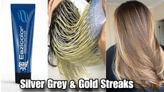 Hair colour at home  Cap striking hair colour  Tranding  silver Grey Hair  gold highlights [upl. by Latyrc]