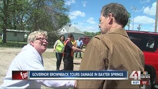 Governor Brownback tours damage in Baxter Springs [upl. by Anora]