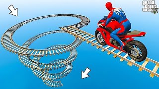 الأبطال الخارقين على القضبان دوامة قمع جس ep4 SPIDERMAN on Motorcycle in Spiral Bridge Stunt Ride [upl. by Behlke]